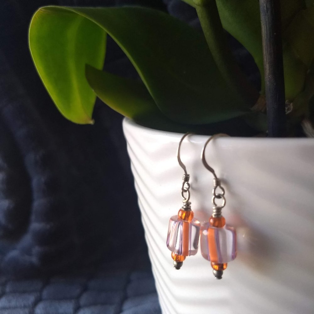 vintage 90s hand made artisan glass bead earrings